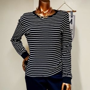 Chaps Striped Top w/Button Shoulder Size Large